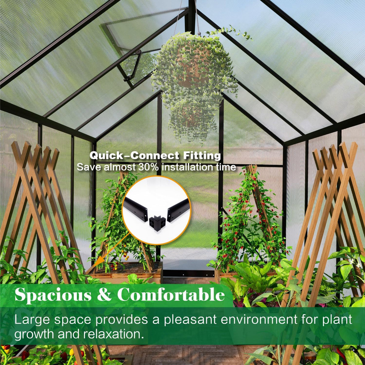 6x10 ft greenhouse for outdoors, polycarbonate green house shown in use