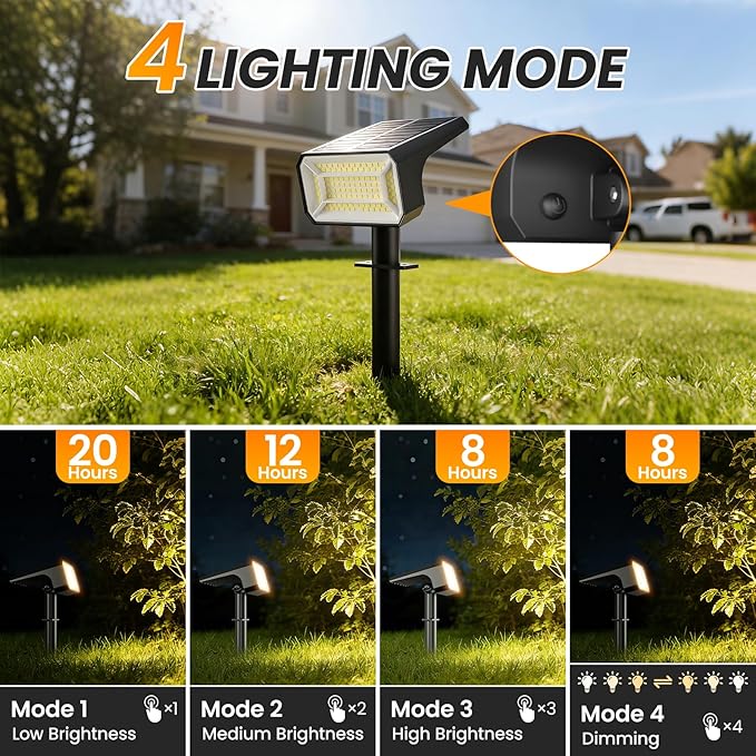 Fabrito 8 Pack Solar Spot Lights Outdoor Waterproof IP67, [108 LEDs, 4 Modes] Dusk to Dawn Spotlights with 1500mAh Battery for All Night, Landscape Lights for Tree, Yard, Pool, Pathway, Warm White