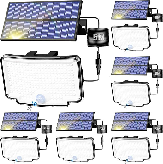 Peasur 6 Pack Solar Motion Lights Outdoor, 318 LED Solar Security Light with 3 Modes, IP65 Waterproof Powered Flood Lights for Outside Garden Patio Garage Yard Backyard