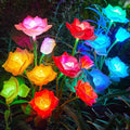 RECHOO Solar Garden Lights Outdoor Decorative, 3 Pack Solar Flower Lights with 15 Rose Flowers, Multi-Color Changing LED Waterproof Garden Decor for Landscape Pathway, Mother's Day Gifts for Women