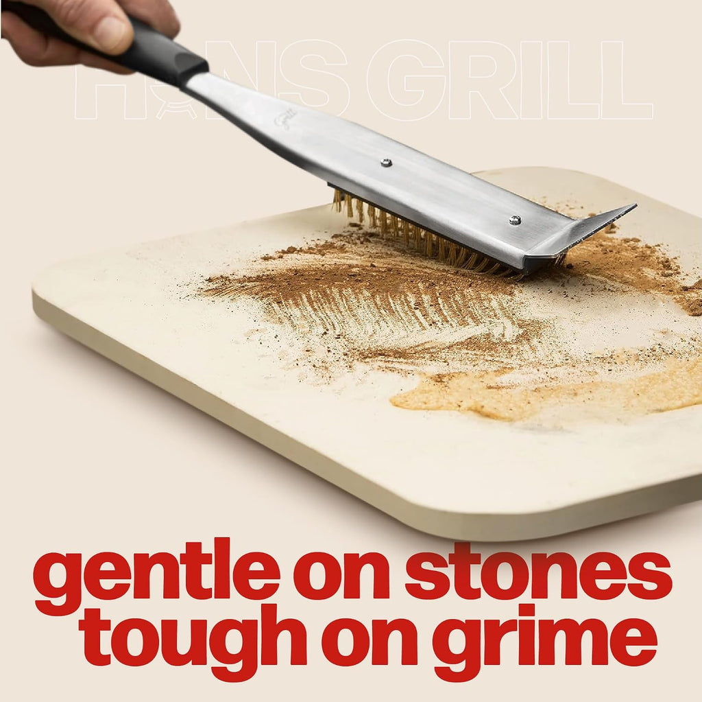 Hans Grill 2-in-1 Pizza Oven Brush & Scraper | Dual-Purpose Pizza Stone Brush Scraper with Stainless Steel Head | Outdoor Oven Cleaning Accessories, Stone Cleaner, Essential Cooking Tools. | Dual Purpose Pizza Stone Cleaning Brush and Scraper, Brass