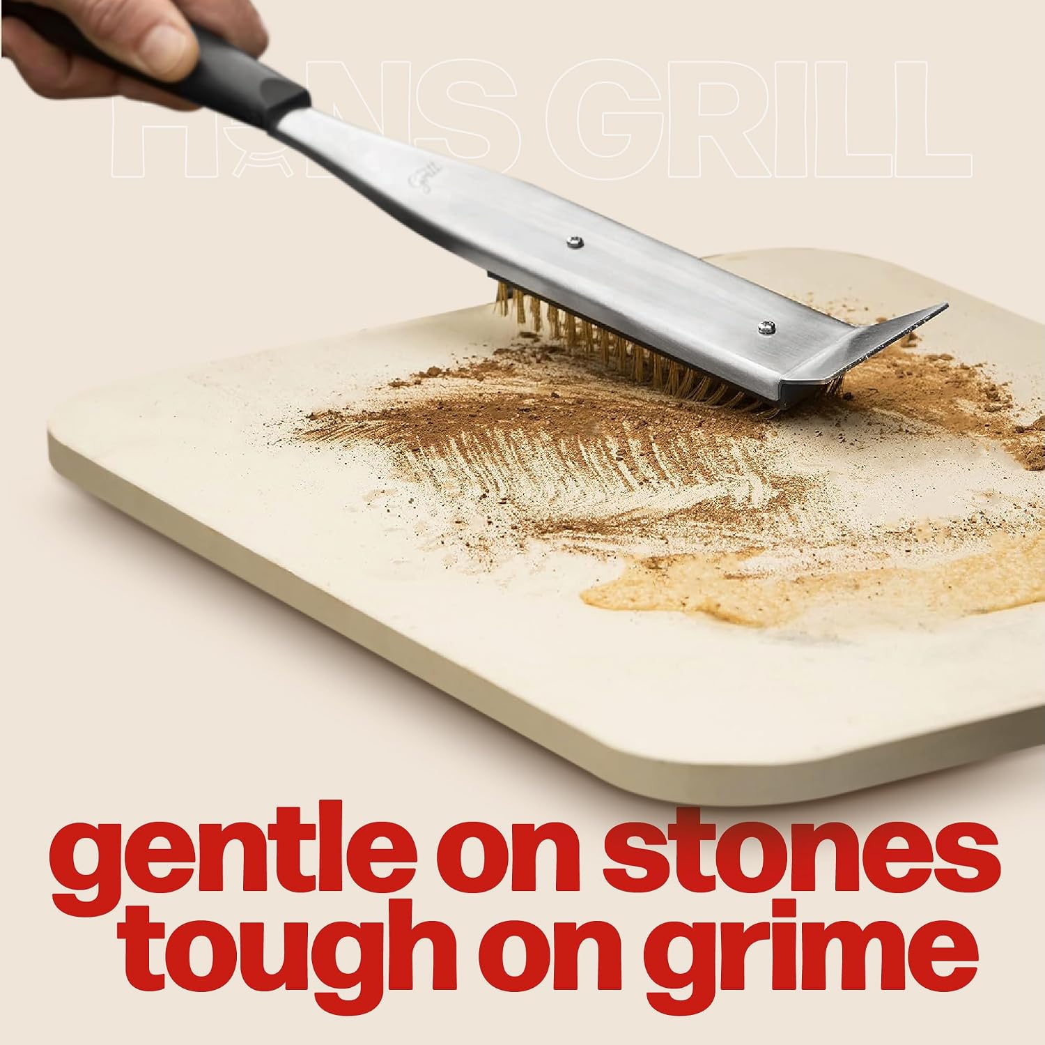 Hans Grill 2-in-1 Pizza Oven Brush & Scraper | Dual-Purpose Pizza Stone Brush Scraper with Stainless Steel Head | Outdoor Oven Cleaning Accessories, Stone Cleaner, Essential Cooking Tools. | Dual Purpose Pizza Stone Cleaning Brush and Scraper, Brass