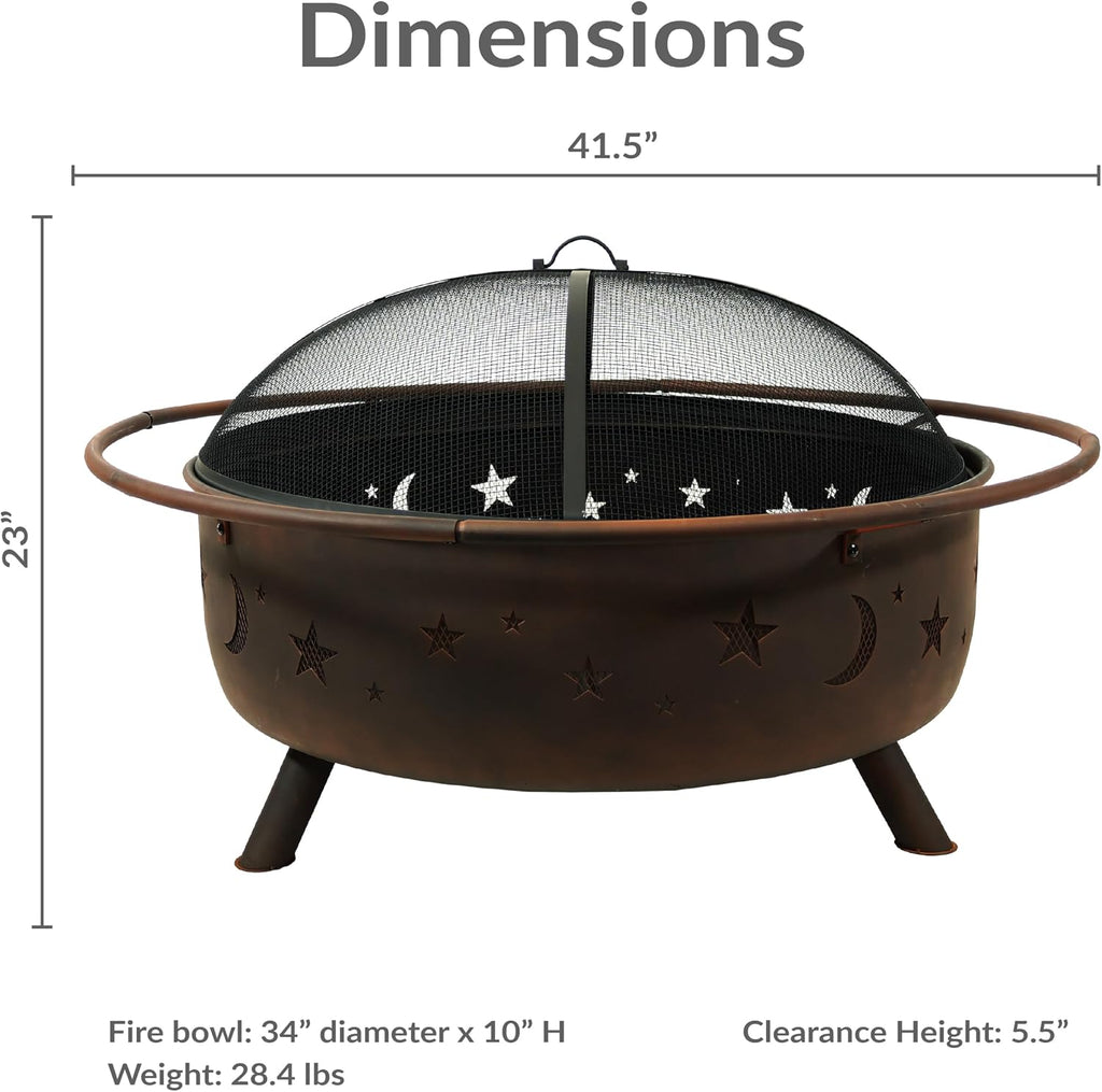 sunnydaze cosmic 42" large fire pit for outside on a desk or shelf
