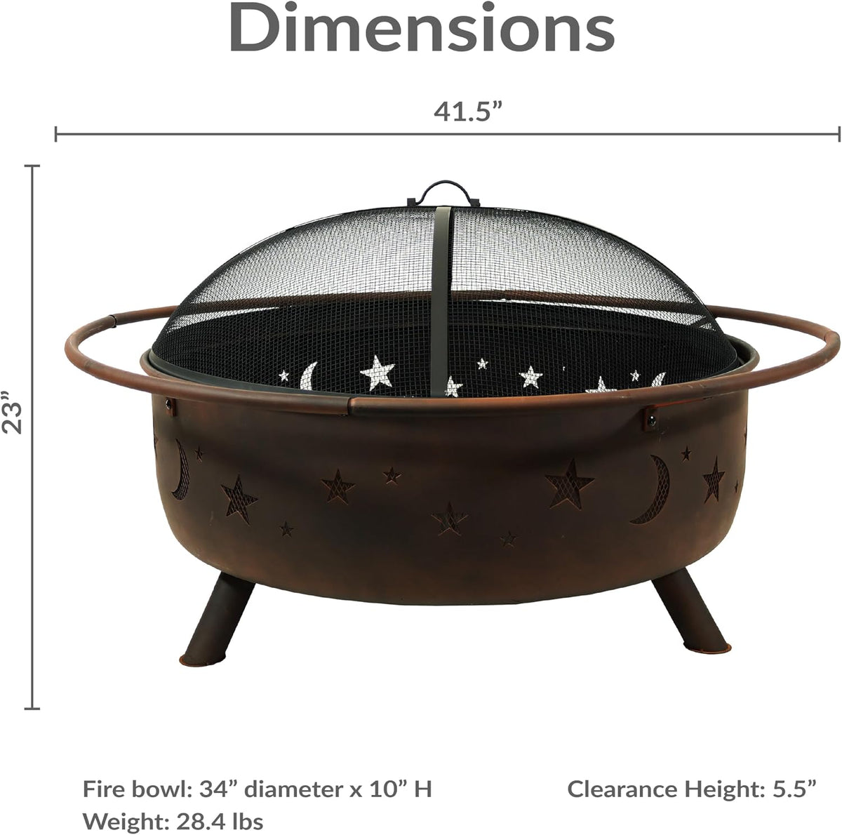 sunnydaze cosmic 42" large fire pit for outside on a desk or shelf