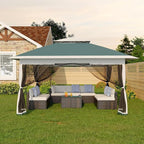 Canopy Tent 13x13 ft, Pop Up Gazebo One-Push Setup with 4 SandBags for Backyard Parties and BBQs, Mosquito Netting & Height Adjustable - Green