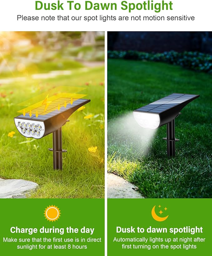Solar Spot Lights Outdoor, Solar Lights Outdoor Waterproof IP65, 3 Brightness Modes Dusk to Dawn Landscape Spotlights for Yard Garden Pathway Tree Decoration, Cool White, 4 Pack