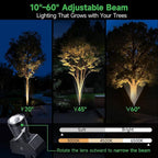 Solar Spot Lights Outdoor, Adjustable Angle Waterproof Landscape Spotlight, All Night LED Uplights Separate Panel, Warm & Daylight Selectable (3000k/4500k/6500k) for Tree Yard Garden 2 Pack