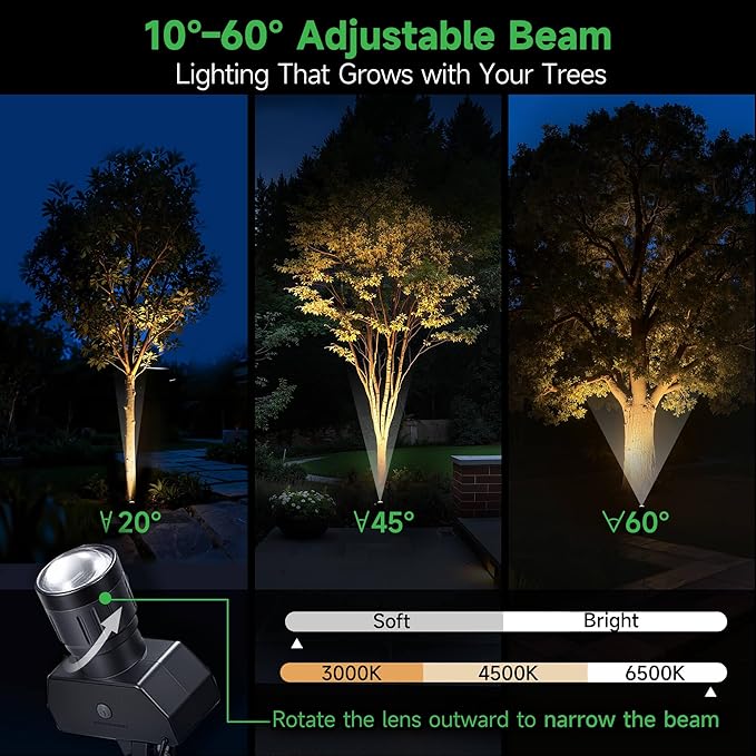 Outdoor Solar Spotlight, Adjustable Angle Landscape Spotlight Waterproof, 2500mAh All Night Separate Panel LED Uplight Dusk to Dawn, 5 Lighting Modes for Outside Patio Wall Path House 4 Pack