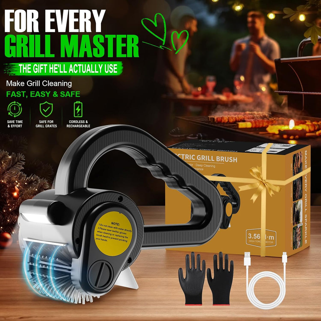 Electric Grill Brush for Outdoor Grill - 4400mAh Rechargeable BBQ Grill Cleaner with LED Light/Screen,150-Min Runtime Cordless Grill Cleaning Brush for Barbecue Grates, No Bristle Shedding