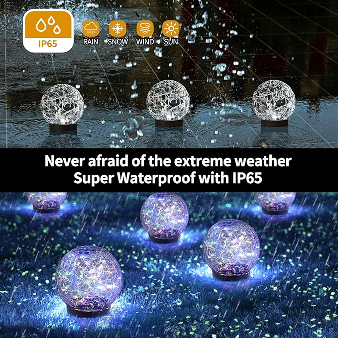 Solar Globe Lights Outdoor Waterproof-Solar Balls Garden-Cracked Glass Ball Solar Lights Outdoor-Solar Orbs Outside-Outdoor Decorations Patio & Yard Lawn Backyard Decor