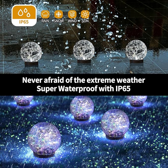 Solar Globe Lights Outdoor Waterproof-Solar Balls Garden-Cracked Glass Ball Solar Lights Outdoor-Solar Orbs Outside-Outdoor Decorations Patio & Yard Lawn Backyard Decor