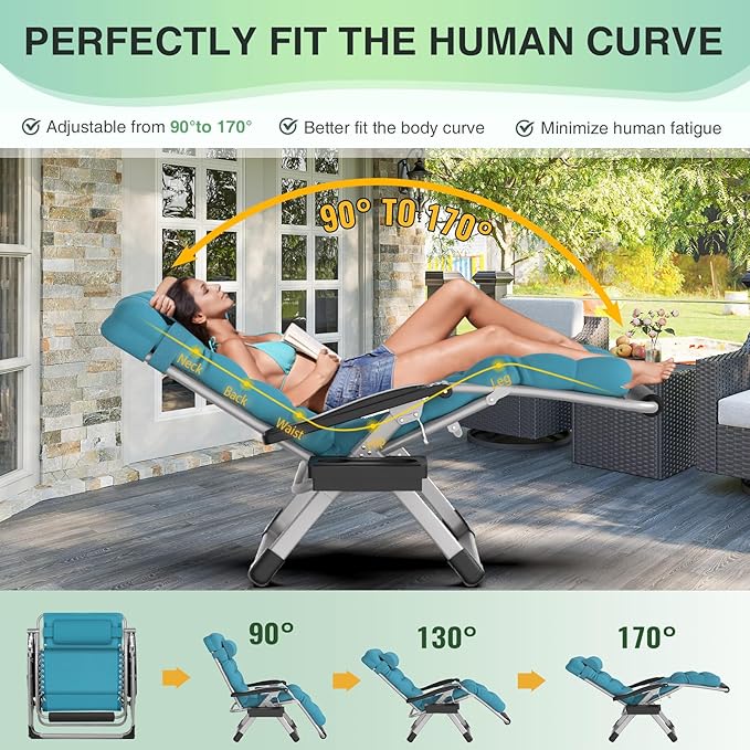 Suteck Oversized Zero Gravity Chair, 29In XL Outdoor Recliner Chair w/Removable Cushion&Headrest, Camping Lounge Chair w/Upgraded Lock&Footrest, Reclining Patio Chairs for Indoor Outdoor,500LBS