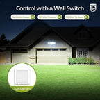Philips 72W 7400LM LED Flood Lights Outdoor, Switch Controlled Aluminum Security Lights, 3 Adjustable Heads, Wall Mount, 5000K Daylight, Waterproof for Yard, Garage (2 Packs)