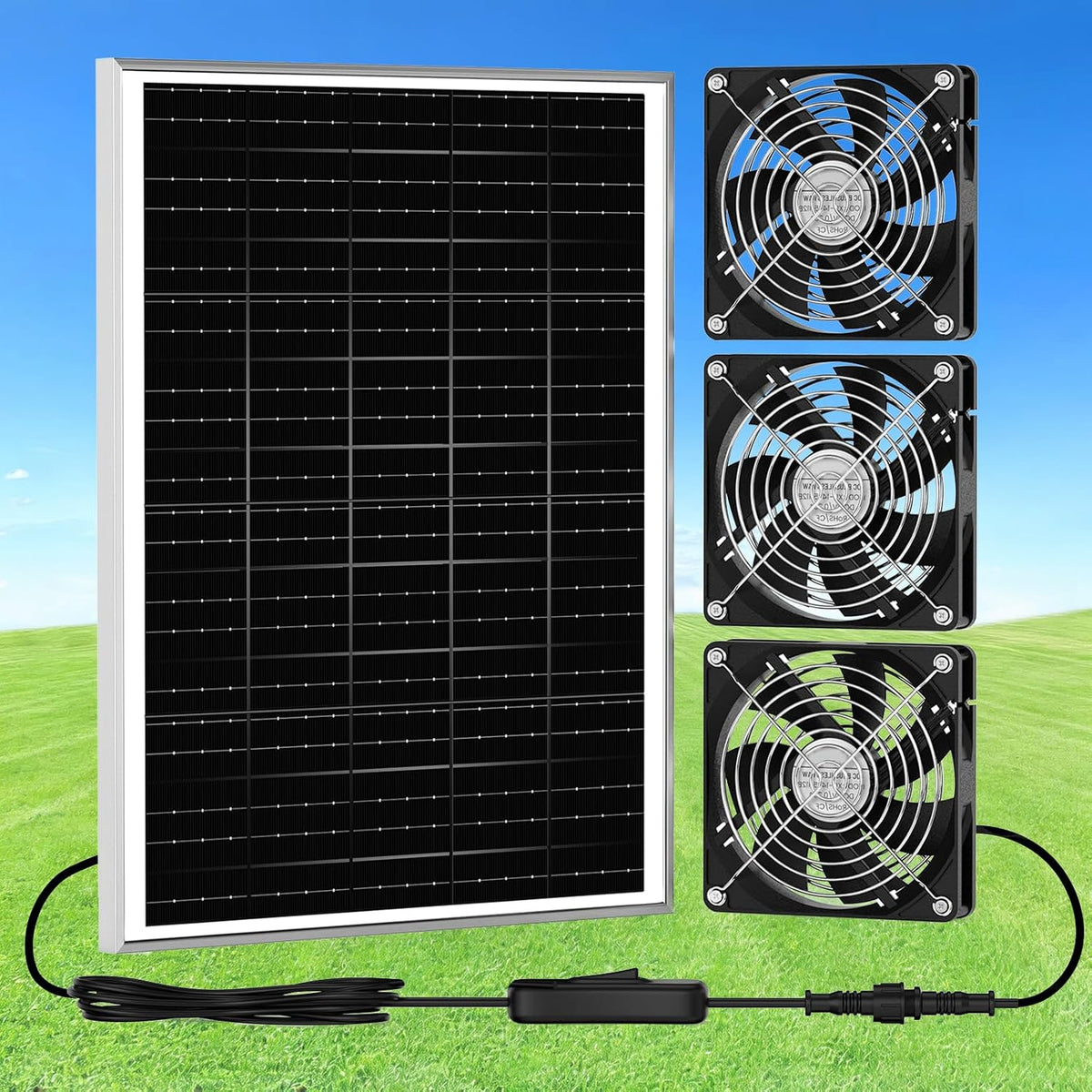 5.5" solar chicken coop fan 3 kit, 30w, main product view