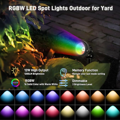 12W RGBW Color Changing Landscape Spotlights, 110V Plug-in Outdoor LED Spot Lights with Remote Control, IP65 Waterproof Garden Tree Lights for Yard Pathway Halloween Christmas Decoration (6 Pack)