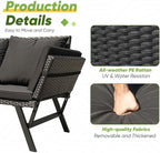 Greesum Outdoor Sofa, Woven Rattan Patio Furniture, Convertible Daybed or Double Chair with Adjustable Armrests, Cushions and Pillows for Yard, Porch, Pool, Black Lounger & Black Pillowcase