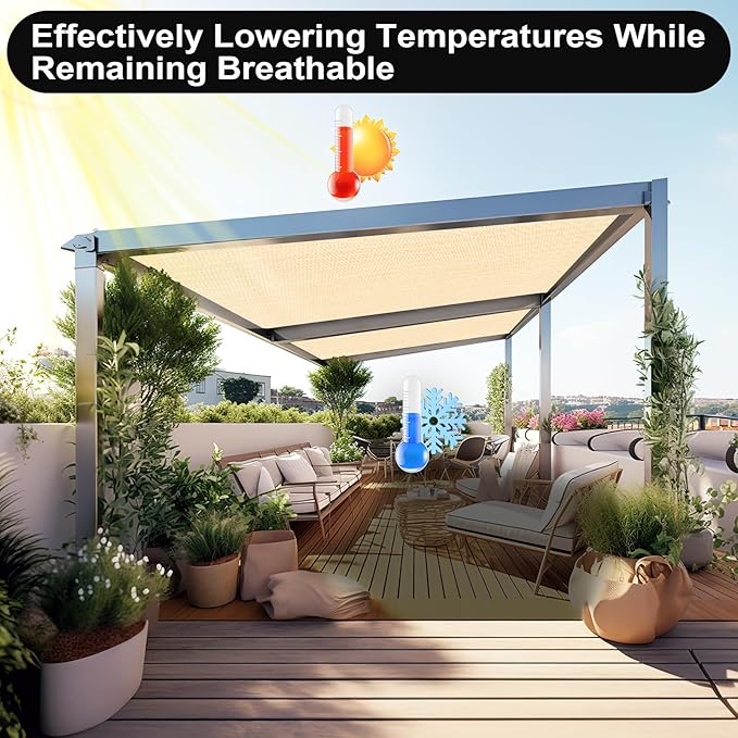 Artpuch 90% Sun Shade Cloth, 6 x 6 FT Pergola Shade Cover Canopy with Grommets, Sun Screen Fabric Tarp for Patio, Outdoor, Garden, Backyard, Wheat