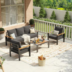 Aoxun Aluminum Patio Furniture Set 5 Seats, Oversized Outdoor Sectional with Washable Thick Cushions, Coffee Table, Patio Conversation Sets for Porch, Balcony, Deck