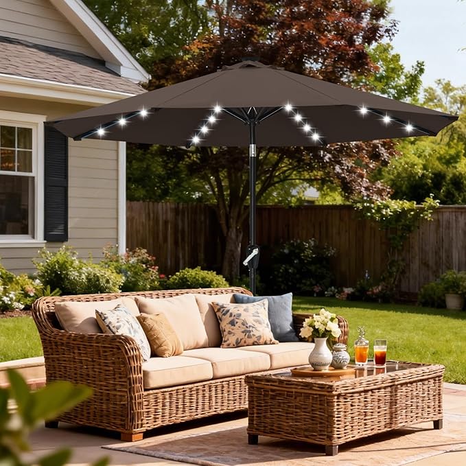 ABCCANOPY Durable Solar Led Patio Umbrellas with 32LED Lights 11FT (Brown)