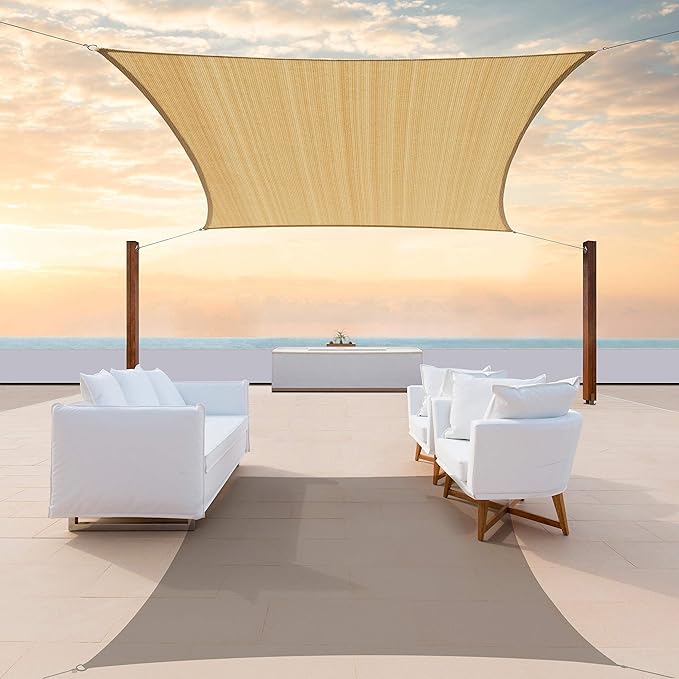 ColourTree TAPR1616 Custom Size 8' x 8' Sand Beige Sun Shade Sail Canopy UV Block UPF50 Rectangle - Commercial Standard Heavy Duty - 190 GSM - 3 Years Warranty