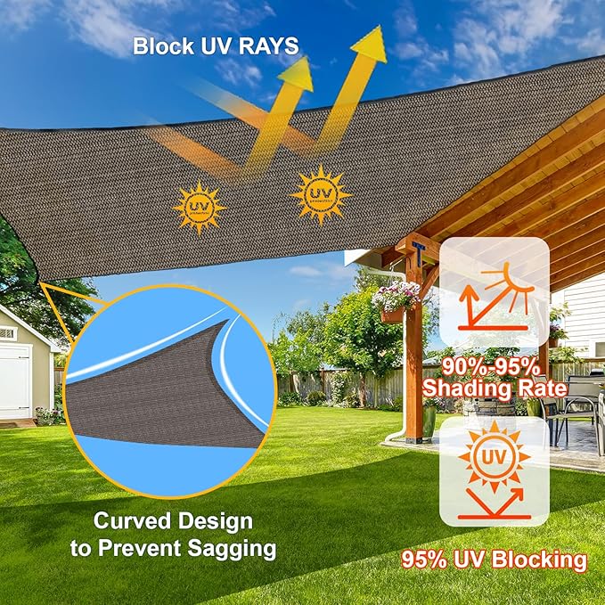 SUNLAX Sun Shade Sail 12' x 14' x 18.4' Brown Rectangle Canopy Sail Shade Cover UV Block Permeable Sunshade Outdoor for Patio Backyard Deck Pergola (We Make Custom Size)