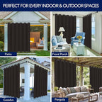 PureFit Outdoor Curtains for Patio Waterproof Weatherproof, UV Resistant Outside Curtains for Gazebo, Front Porch, Pergola, Sun Blocking Privacy Curtain, 100W x 108L inch, 1 Panel, Chocolate