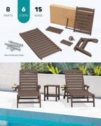 SERWALL Patio Chaise Lounge Chair Set of 2, 78'' Long 5-Positions Adjustable HDPE Outdoor Lounger for Pool, Poly Lounge Chair with Rolling Wheels & Cup Holder for Poolside, Deck, Coffee Brown