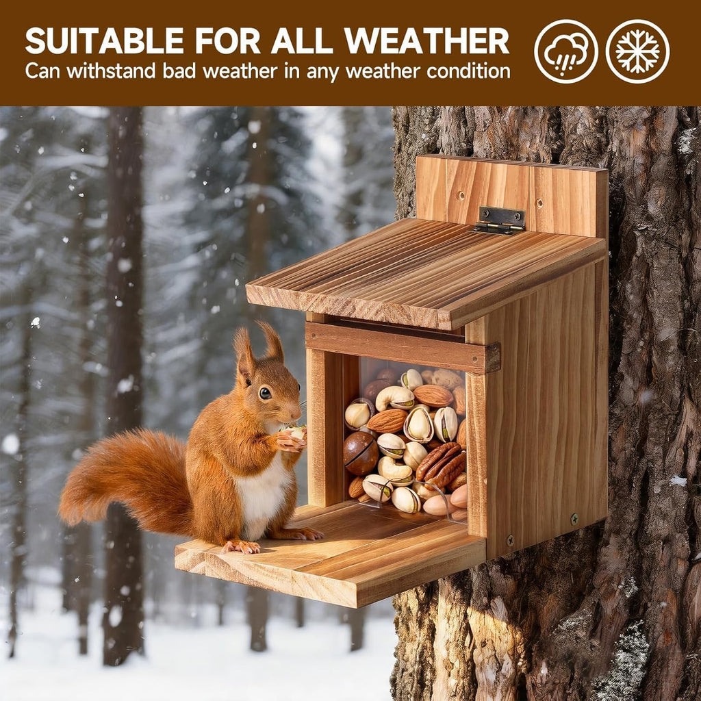 Squirrel Feeders for Outside, Durable Squirrel House for Outdoor - Chipmunk Feeder, Squirrel Food for Backyard Squirrels Hold Corn, Peanuts (Brown)