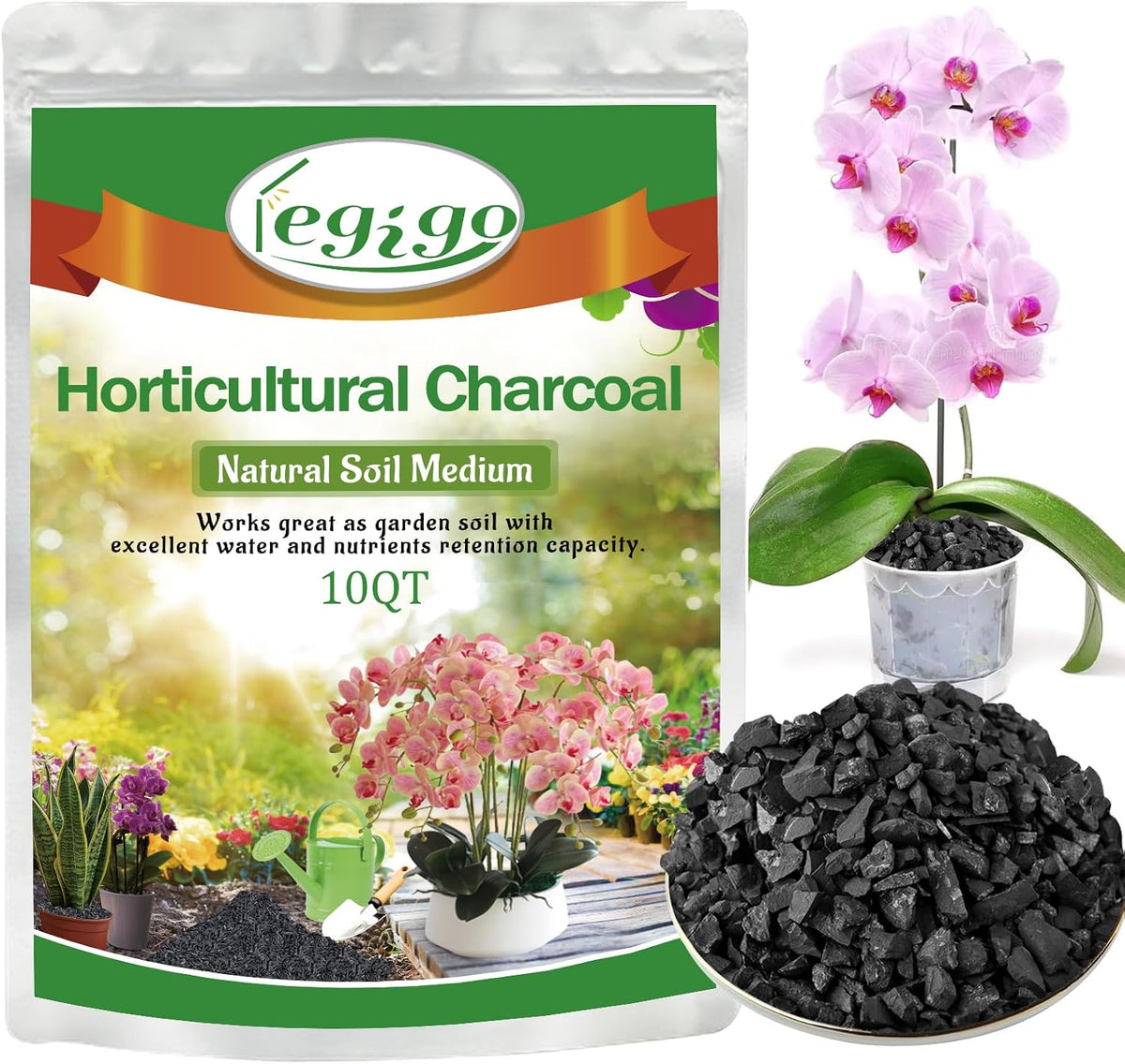 legigo 10qt horticultural charcoal- natural biochar soil amendment, main product view