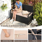 Tangkula 40 Gallon Outdoor Bench with Storage, Patio Wicker Storage Bench with Cushion, Cover, Metal Frame, Deck Box Seat for Backyard, Poolside, Balcony, Garden