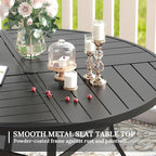 VICLLAX Round Patio Table with Adjustable Umbrella Hole for 6, All Weather Metal Outdoor Dining Table for Lawn Garden, 50" Outdoor Coffee Table, Black Tabletop