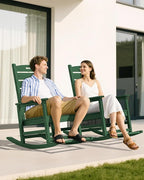 SERWALL Outdoor Rocking Chair, Oversized Rocking Chair with Footrest for Adults, HDPE All Weather Resistant Rocking Chairs for Patio, 350lbs Weight Capacity, Green