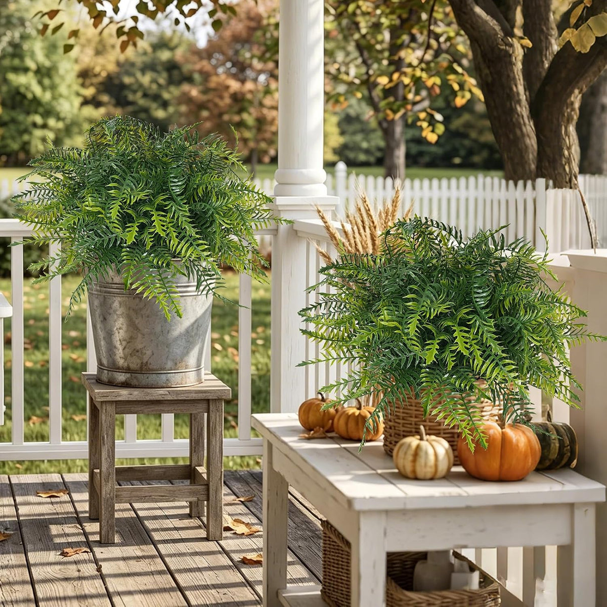2set artificial fern potted plant for front door, side view