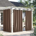 NICETOWN 2 Panels Weighted Blackout Outdoor Curtains for Patio Waterproof, Grommet & Back Tab on Top & Bottom Windproof Sound/Light Blocking for Porch with Bouns Rope for Fixed, Tan, W66 x L84
