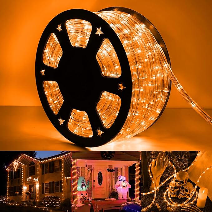 50ft LED Rope Lights Outdoor, 360 LED Connectable and Flexible Tube Lights with 8 Modes, Waterproof Indoor Outdoor LED Rope Lighting for Deck, Garden, Pool, Patio, Party, Holloween Decoration (Orange)