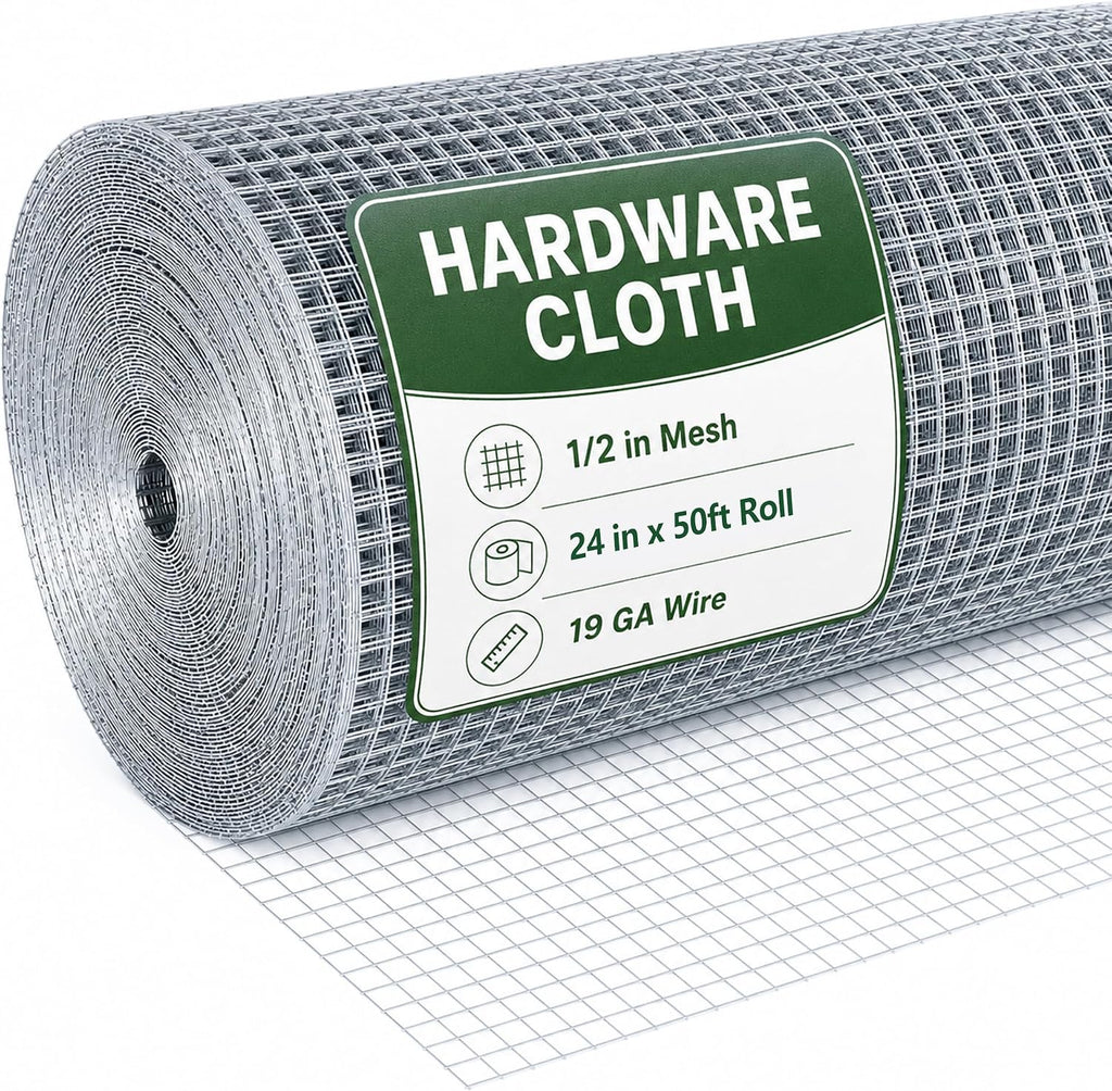 Hardware Cloth 1/2in 24inx50ft Hot Dip Galvanized 19 Gauge Chicken Wire | Fencing Roll Poultry Animal Netting Cage Screen Chicken Coop Accessories Garden Plant Supports