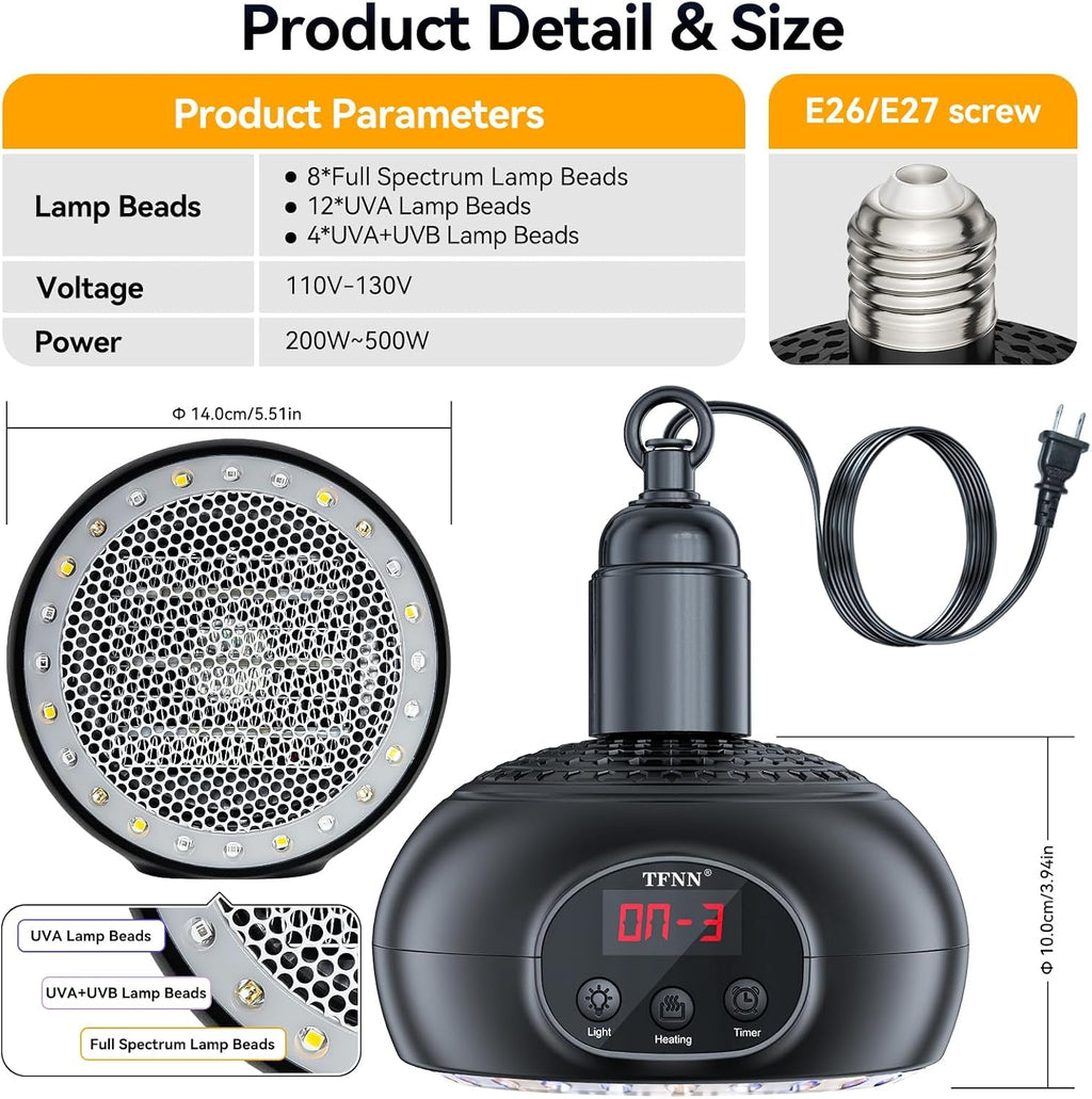 tfnn chicken coop heater lamps,200w-500w,overheat protection,e36/e27 bulb light shown in use