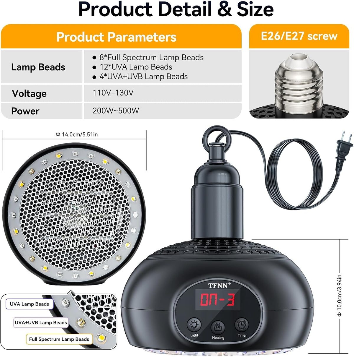 tfnn chicken coop heater lamps,200w-500w,overheat protection,e36/e27 bulb light shown in use