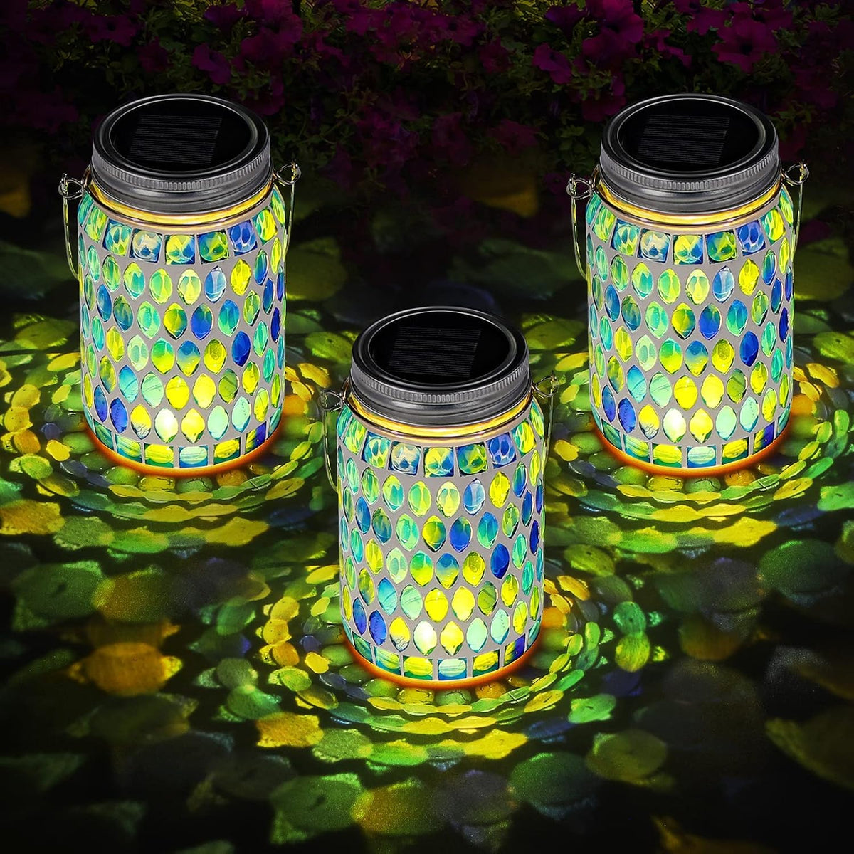 3 pieces solar powered mosaic lights, outdoor hanging, main product view
