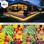 50ft COB Outdoor LED Strip IP67 Waterproof, 3000K Warm Whit DC24V Flexible LED Rope Strips with Remote & App Control Dimmable, DIY Lighting for Indoor, Outdoor, Bedroom, Garden, Patio