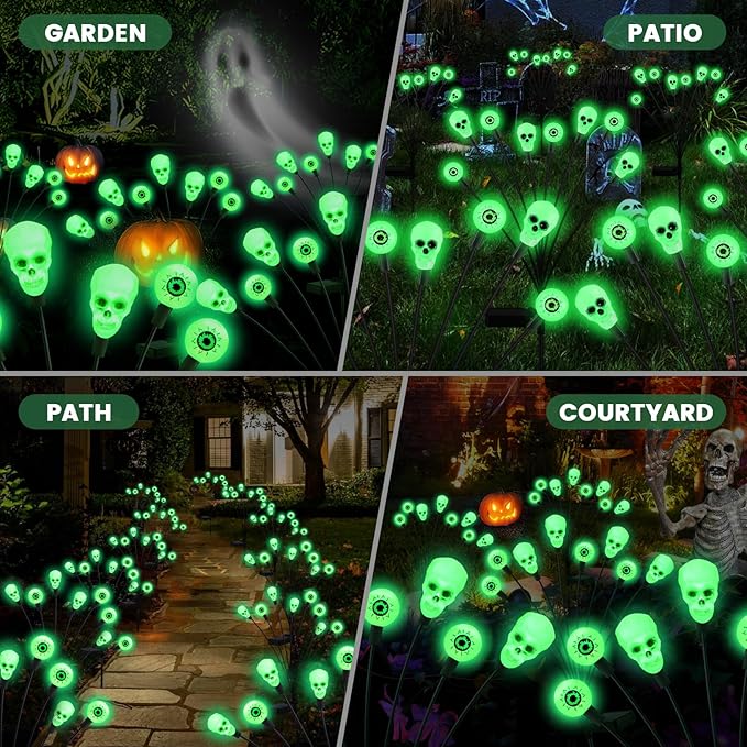 Solar Halloween Lights Outdoor,Halloween Decorations Outdoor, Scary Eyeball Lights,2PACKS 16LED,IP65 Waterproof, Decor for Garden/Yard/Patio/Lawn/Pathway(Green)