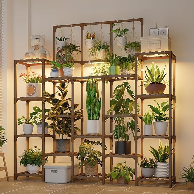 Plant Stand Indoor with Grow Light 14 tiers Large Plant Shelf for Indoor Plants Display Heavy Duty Plant Rack for Living Room Patio Decor