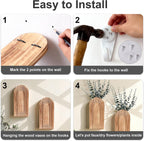 DREAMLOOM 2 Pack Wooden Wall Vases with Eucalyptus Artificial Plants, Wall Hanging Planters Boho Modern Farmhouse Indoor for Narrow Spaces Entryway Bathroom Home Office Decoration, Brown