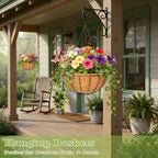4 Pack 8 Inch Hanging Baskets for Plants Outdoor Metal Hanging Planter Hanging Flower Baskets with Coco Fiber Liners Chain Round Wire Plant Holder Hanging Flower Pots(Watermelon)