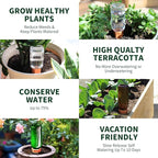 Terracotta Watering Spikes, Wine Bottle Watering Stakes, Slow Release Self Watering Planter Insert for Out | Indoor Plants, Vacation Plant Watering Devices, Automatic Plant Waterer, 4-Pack