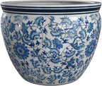 Red Lantern Large 22" Porcelain Fishbowl Blue & White Floral Planter