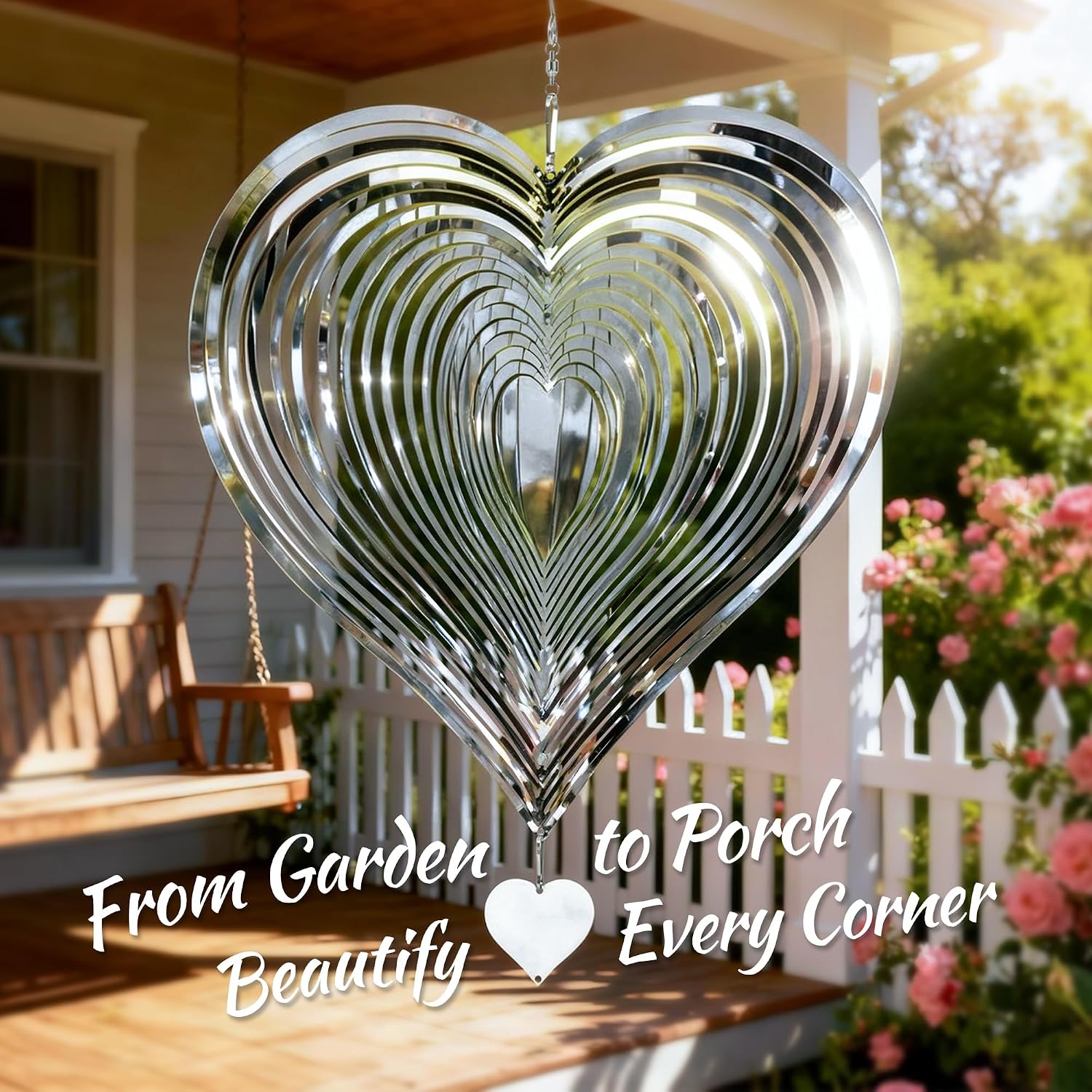 Wind Spinner 12-Inch Garden & Yard Decor, Birthday Gift for Mom | Hanging Yard Art, Garden Decoration for Outdoor and Indoor, Birthday Gift for Women, 3D Heart, Stainless Steel, 1 Pack