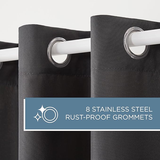 TOWN & COUNTRY BASICS Cabana Solid Heavyweight Indoor Outdoor Curtains, Light Filtering Opacity with Grommet Top, Water Repellent, 2-Pack Set, 54"x96", Charcoal