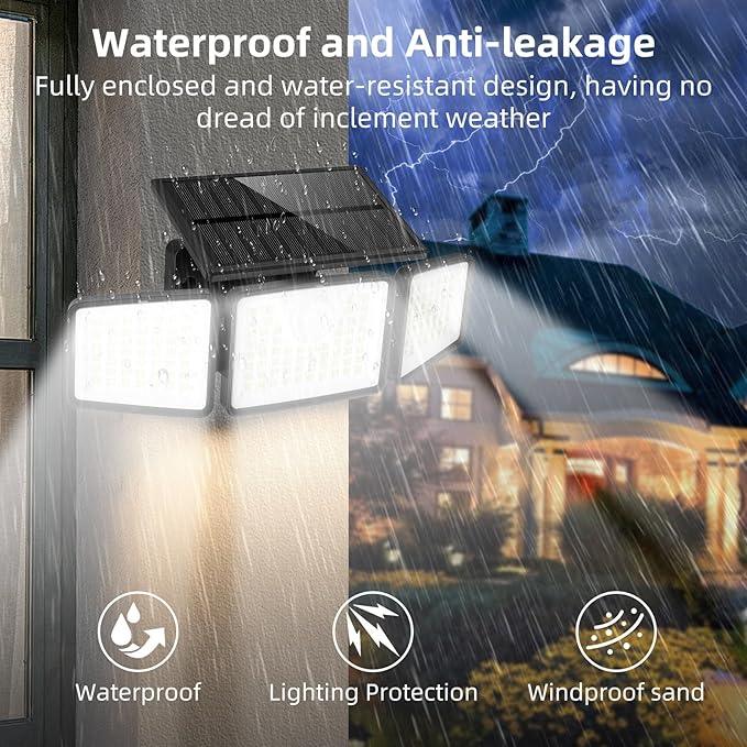2500LM Solar Lights Outdoor with Motion Sensor,3 Head 270° Wide Angle Street Area Lights,IP65 Waterproof Security Lighting with 3 Modes(Remote,3 Pcs)
