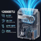 uthfy 12,000 btu portable air conditioners, 4-in-1 portable, side view